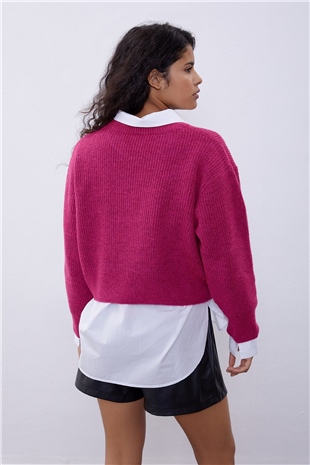 Magenta Off Shoulder Knit Sweater SWK4496FU