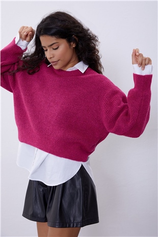 Magenta Off Shoulder Knit Sweater SWK4496FU
