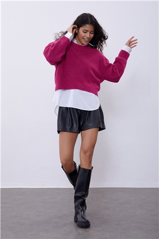 Magenta Off Shoulder Knit Sweater SWK4496FU