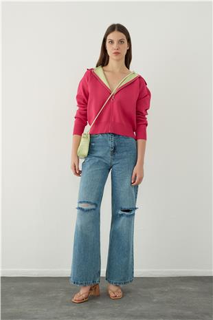 Fuchsia  Hooded Zipper Sweatshirt SWC4684FU