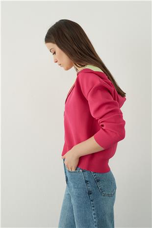 Fuchsia  Hooded Zipper Sweatshirt SWC4684FU