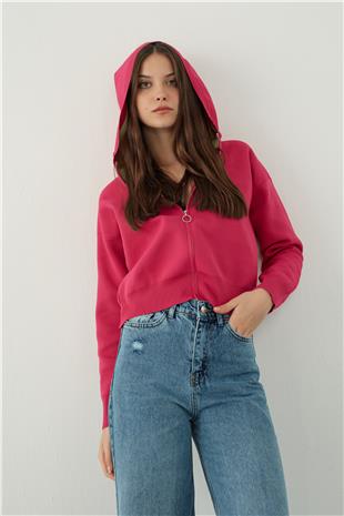 Fuchsia  Hooded Zipper Sweatshirt SWC4684FU