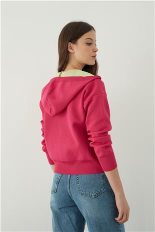 Fuchsia  Hooded Zipper Sweatshirt SWC4684FU