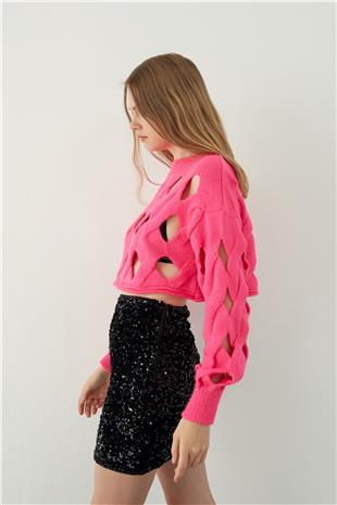 Oversize Pointelle Knitted Crop Sweater