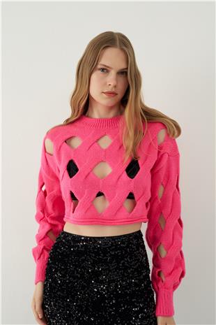 Oversize Pointelle Knitted Crop Sweater