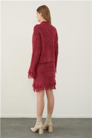 Fuchsia Tasseled Sweater Skirt Knitwear Set