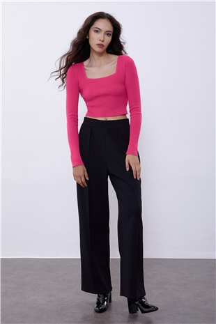 Fuchsia Long Sleeve Crop Knit Swater SWK4500FU