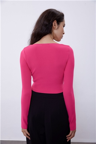 Fuchsia Long Sleeve Crop Knit Swater SWK4500FU