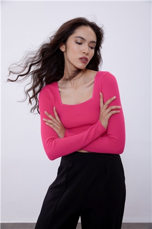 Fuchsia Long Sleeve Crop Knit Swater SWK4500FU