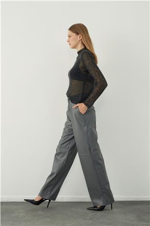 Loose fit leather look trousers