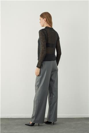 Loose fit leather look trousers