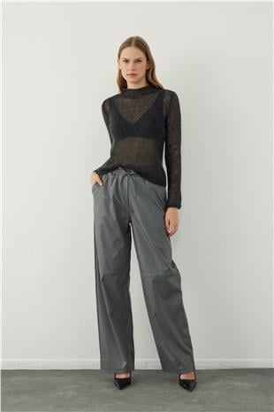 Loose fit leather look trousers