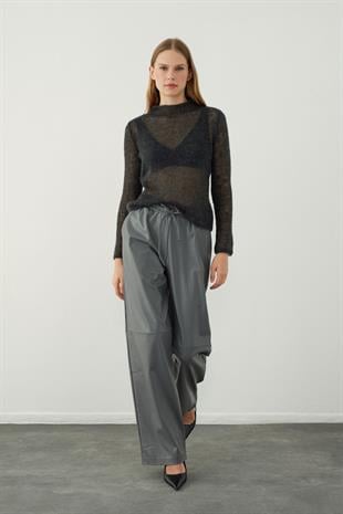 Loose fit leather look trousers