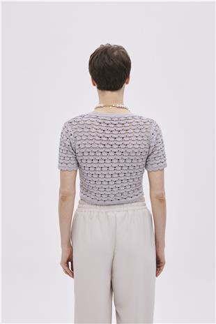 Grey Snap Knitwear Crop Top