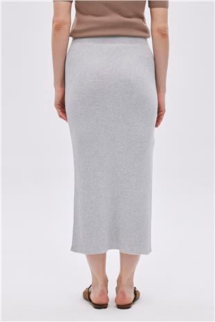 Grey Deep Slit Midi Knitwear Skirt