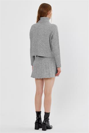 Grey Ribbed Skirt  Sweater Knit Set SWTK4264-65GR