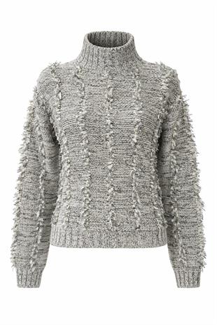 Gri Kendinden Püsküllü Triko Kazak 