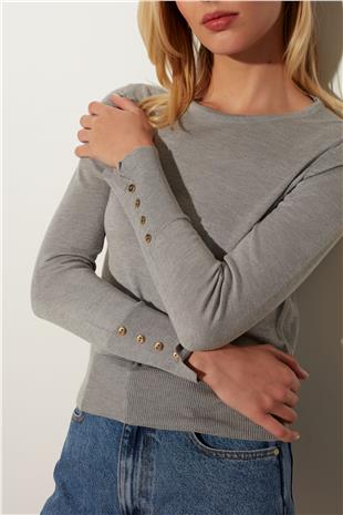 Grey Melange Basic Knit Sweater SWK4626GM
