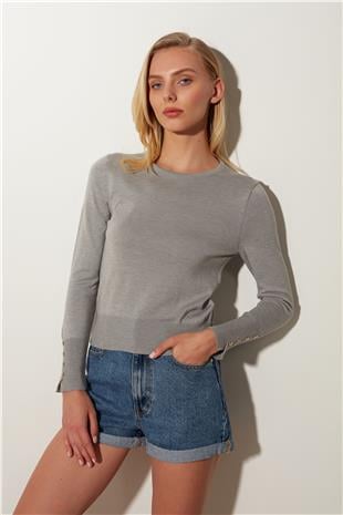 Grey Melange Basic Knit Sweater SWK4626GM