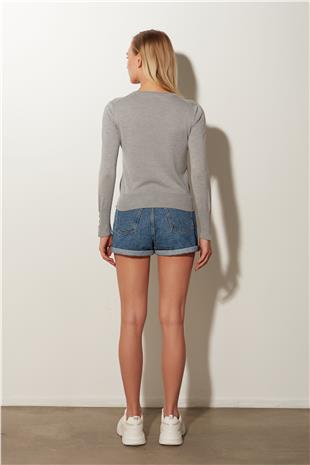 Grey Melange Basic Knit Sweater SWK4626GM