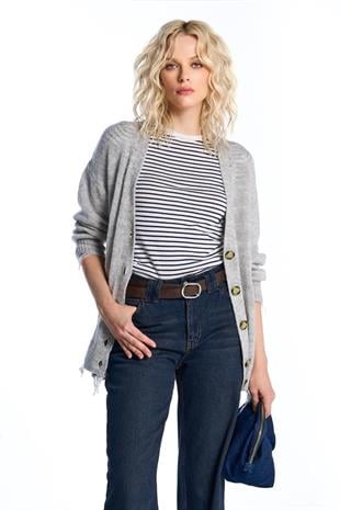 GRİ MELANJ YIRTIK DETAYLI HIRKA