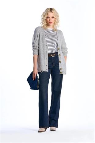 GRİ MELANJ YIRTIK DETAYLI HIRKA