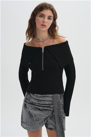 Gri Payetli Şort Etek