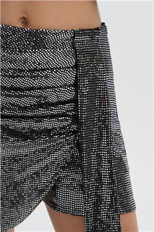 Gri Payetli Şort Etek