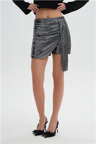 Gri Payetli Şort Etek