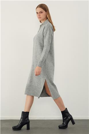 Grey Polo Neck Basic Midi Knitwear Dress