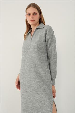 Grey Polo Neck Basic Midi Knitwear Dress
