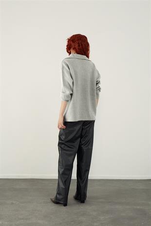 Grey Polo Neck Knitted Sweater SWK4561GR