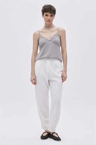 Grey Satin-Look Thin Straps Top