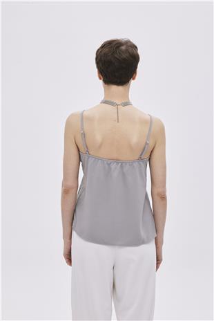 Grey Satin-Look Thin Straps Top