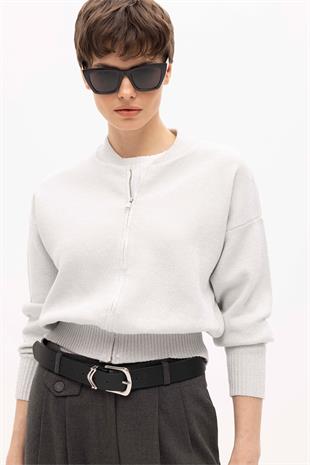 Grey Lurex Bomber Knitwear Cardigan