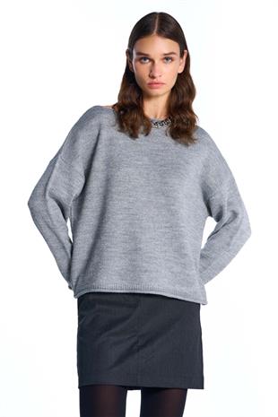 Gri Simli Triko Kazak