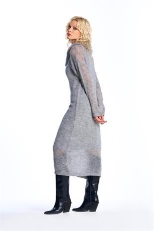 Gri Transparan Triko Elbise