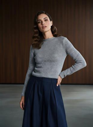 Gri Triko Crop Kazak