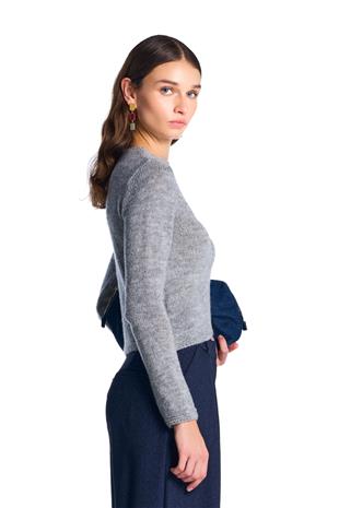 Gri Triko Crop Kazak