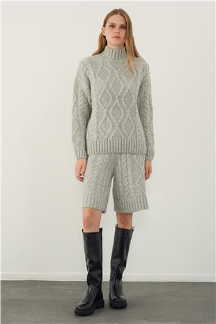 Grey Soft Touch Sweater Shorts Knitwear Set