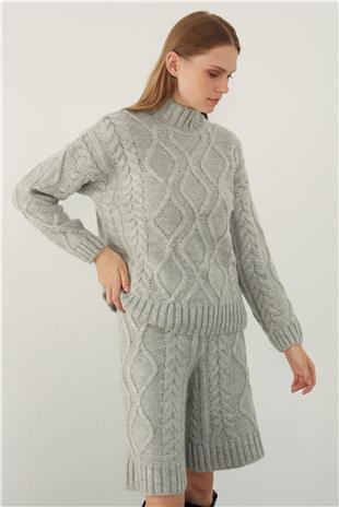 Grey Soft Touch Sweater Shorts Knitwear Set