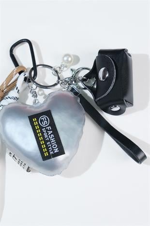 Gümüş Kalpli ve Çantalı Anahtarlık