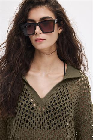 Haki Ajurlu Polo Yaka Elbise