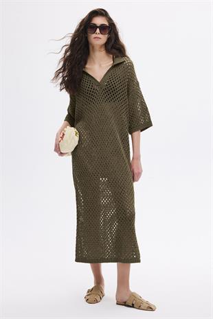 Haki Ajurlu Polo Yaka Elbise