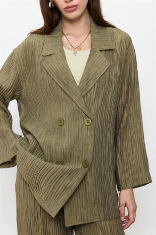 Haki Fitilli Dad Fit Ceket