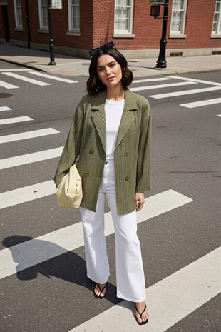 Haki Fitilli Dad Fit Ceket