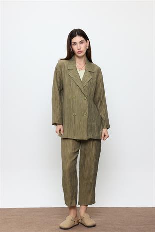 Haki Fitilli Dad Fit Ceket