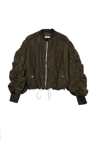 Haki Omuz Ve Kol Detaylı Mont