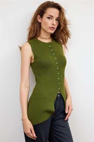 Haki ÖNÜ DÜĞMELİ TRİKO SÜVETER