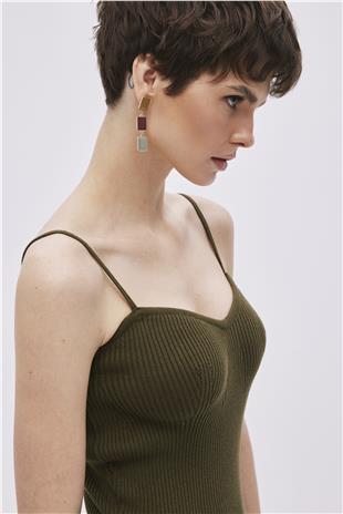 Khaki Cotton Midi Knitwear Dress